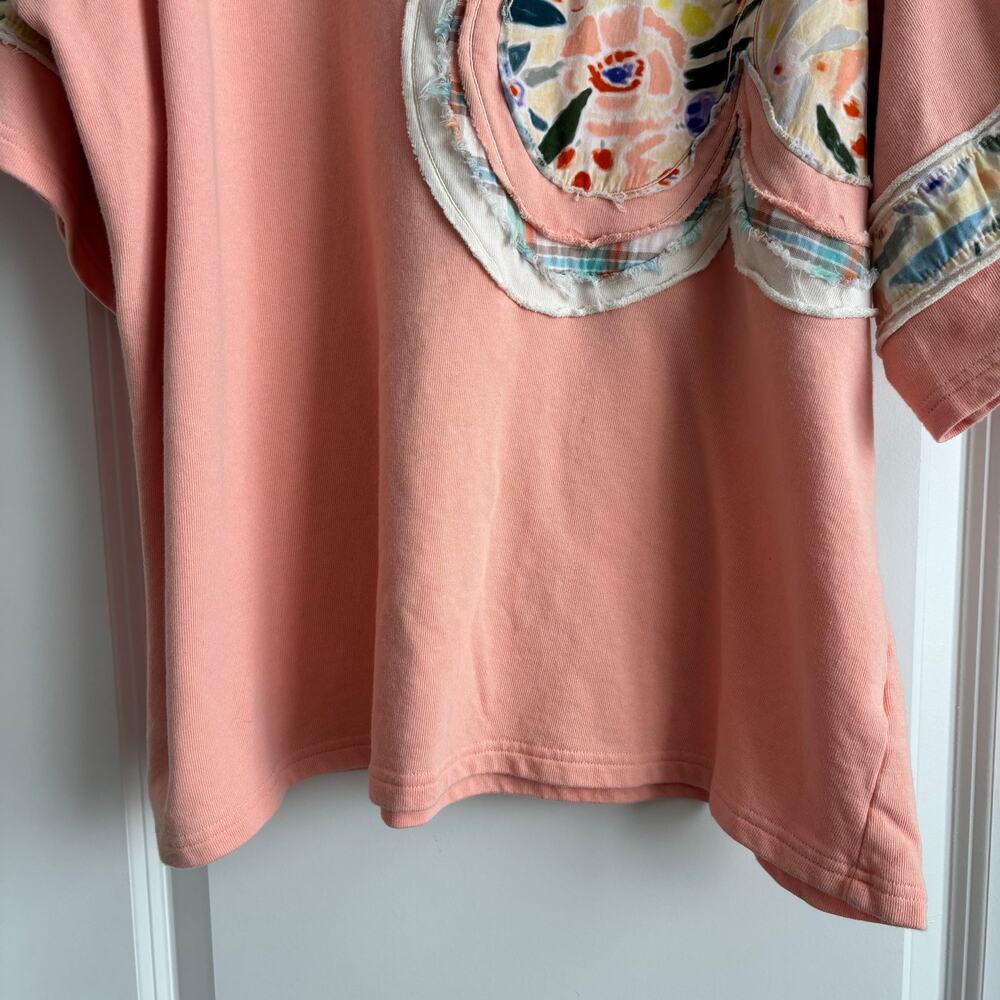 easel Peach Floral Appliqué Short Sleeve Blouse - Picture 4 of 10